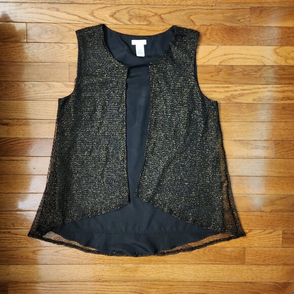 Cache Black & Gold Sheer Sleeveless Top - Picture 1 of 3